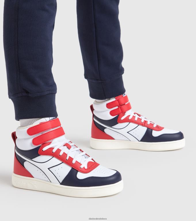 magický košík mid gs TL0HT771 biela/peacoat/aurora red deti Diadora topánky
